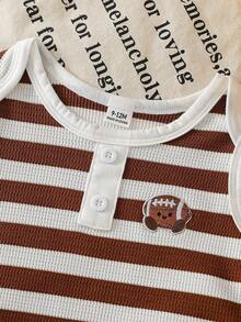 Toddler Boys' Brown & White Striped Bear Embroidered Sleeveless Vest With Shorts, 2pcs Casual Homewear Set - Coffee Brown - View 5