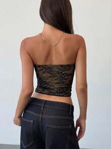 Aloruh Women's Lace Bralette Sexy Fitted Bandeau Top - Black - View 2