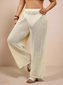 Elaquor Quần ống rộng cạp chun dành cho nữ cỡ lớn, thích hợp mặc ngoài vào mùa xuân. - Màu be - Xem 7