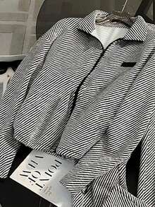 Franclia 加大码修身立领插肩袖开衫 + 斜插口袋直筒裤 - 黑與白 - 查看 4