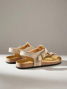 Solecia Sandalias planas de dedo casual para mujer, de unicolor, para primavera y verano, ideales para vacaciones de primavera y Pascua - Terciopelo marrón claro - Ver 4