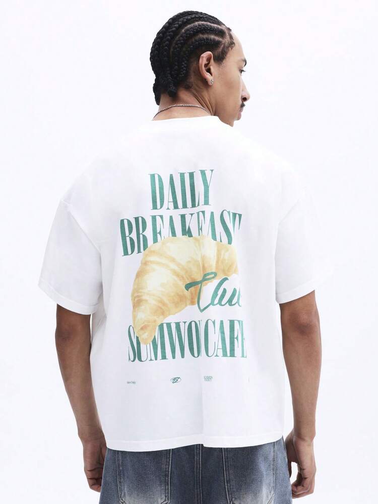 Boxy Fit Crew Neck T-Shirt With Food Print