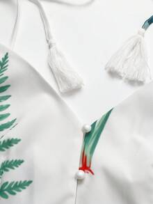 prairielle prairielle 优雅印花吊带背心和中长裙两件套，度假装 - 白色 - 查看 5