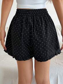 DAZY Polka Dot Print Ruffle Hem Short Women Pajama Bottoms - Black - View 2