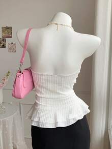 Comfortcana 女士褶皱系带修身抹胸上衣 - 白色 - 查看 2