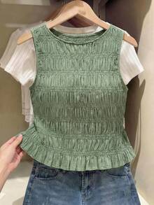 SHEIN Frenchy 大码纯色极简无袖背心 - 綠色 - 查看 7