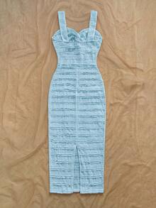 Soleia Vestido midi de tirantes con diseño de nudo retorcido y volantes, unicolor para vacaciones de mujer - Azul - Ver 2