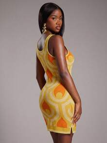 NYA SZN Đầm ôm sát, họa tiết in, thích hợp cho các dịp đặc biệt, kỳ nghỉ, du lịch, sân bay, hàng ngày, đi chơi, buổi tối, kín đáo, cổ điển, mùa thu đông, phù hợp cho trang phục đi làm, dành cho nữ. - trái cam - Xem 2