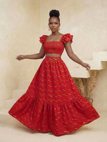 BamGlimmer 春季情人节新年假日新款方领喇叭袖女式衬衫，时尚度假休闲风，适合旅行、日常穿着、返校、派对和聚会。 - 彩色 - 查看 4