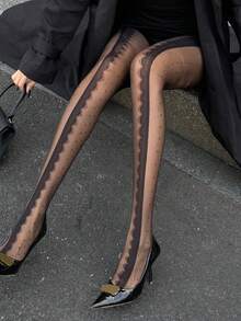 DAZY Women's Bow & Rhinestone Decor Sheer Sexy Pantyhose - Black - View 5