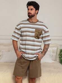 DAZY Conjunto de pijama de pantalón corto y parte superior de manga corta multicolor para hombre, de verano - Multicolor - Ver 1