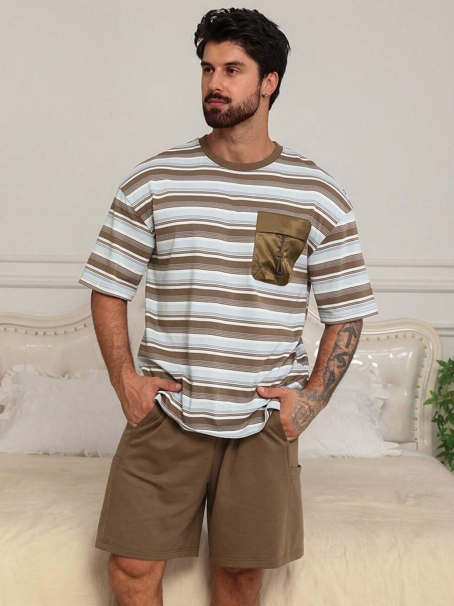 DAZY Conjunto de pijama de pantalón corto y parte superior de manga corta multicolor para hombre, de verano - Multicolor - Ver 1