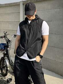 DAZY Men's Sleeveless Hooded Jacket And Pants Set, Black, Summer - Black - View 5