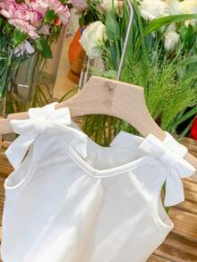 SHEIN LMoss Kids LMoss 女婴针织纯色吊带背心 + 印花雪纺迷你裙两件套 - 藍色 - 查看 4