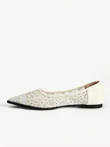 CUCCOO CHICEST Sandalias planas de punta puntiaguda, versátiles y transpirables de malla para mujer en verano - Blanco - Ver 5