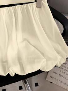 INAWLY Women's Casual Everyday Commute Minimalist Solid Color Elastic Waist Bubble Skirt, Summer - Apricot - View 5