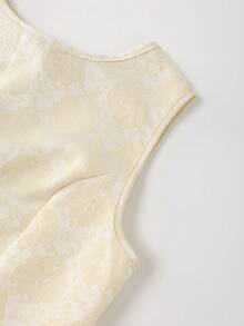 优雅无袖提花中长连衣裙，适合少女日常穿着、生日、派对及其他场合。 - 杏色 - 查看 4