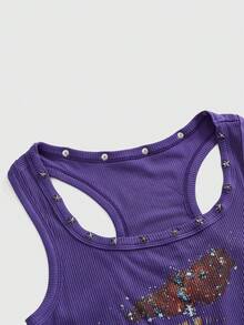 ROMWE Avant Women's Retro Baddie Unisex Streetwear Starry Sky & Rivet Print Tank Top - Purple - View 3