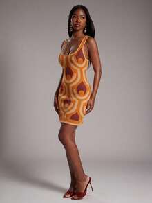 NYA SZN 修身连衣裙，印花图案，适合特殊场合、度假旅行、机场休闲、外出夜游等，风格简约复古，秋冬季通勤皆宜，是女性的理想之选。 - 彩色 - 查看 5