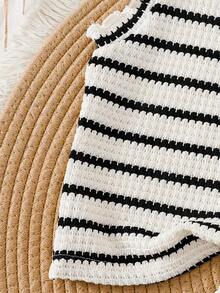 SHEIN Vintaside Kids 2件套女童条纹提花针织宽松背心短裤套装，适合休闲、度假、运动、夏季穿着 - 彩色 - 查看 3