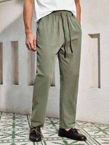 Mercer Haus Men's Breathable Thin Linen Loose Casual Sports Pants, Suitable For Beach, Spring/Summer , Suitable For Summer Tropical Holiday Vacation In Hawaii. - Army Green - View 5