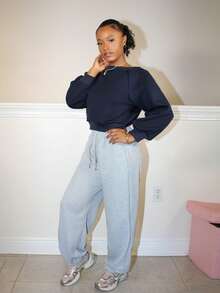 Steph T Women Off Shoulder Long Sleeve Sweatshirt,Long Sleeve Tops,Fall Clothes - Navy Blue - View 5