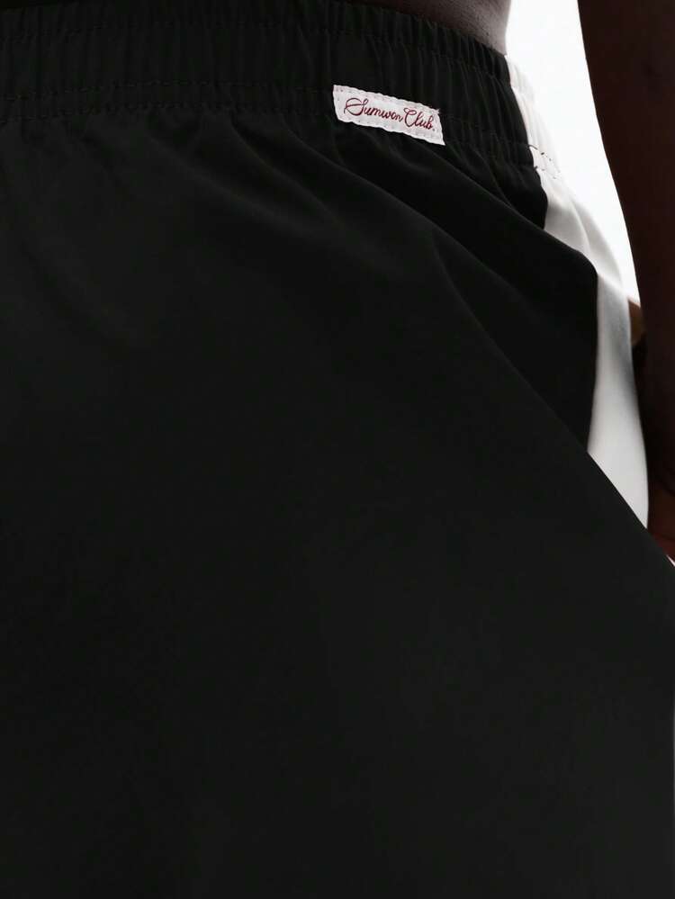 Pantaloncini da bagno verdi foresta con pannelli laterali bianchi, costumi da bagno estivi da spiaggia, asciugatura rapida, vita elastica, casual, per vacanze in piscina e spiaggia