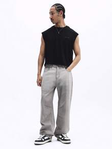 SUMWON Áo croptop không tay nam, cổ tròn, in họa tiết phía sau, phong cách thường ngày mùa hè. - màu đen - Xem 3