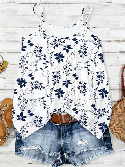 EMERY ROSE Women's Casual Cami Top With Floral Patterns, Comfortable To Wear In Summer