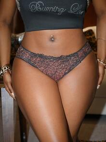 1件豹纹印花女士性感蕾丝低腰内裤 - 彩色 - 查看 1