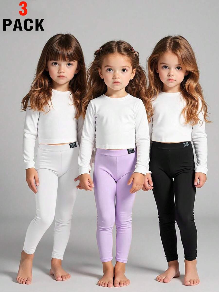Bộ 3 chiếc quần legging cho bé gái, quần tất dệt kim thoải mái, đa năng cho mọi mùa. - Nhiều màu - Xem 1