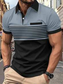 Manfinity Homme Men's Striped Short Sleeve Casual Commuter Polo Shirt - Multicolor - View 1