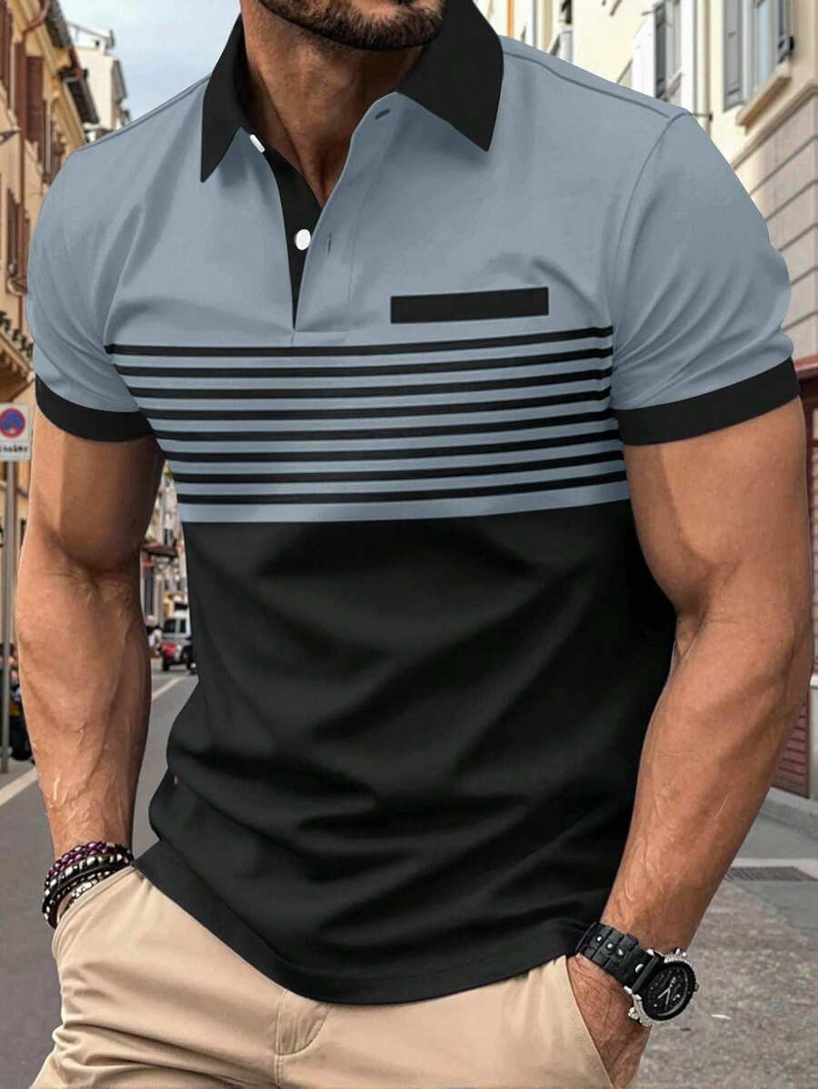 Manfinity Homme Men's Striped Short Sleeve Casual Commuter Polo Shirt - Multicolor - View 1