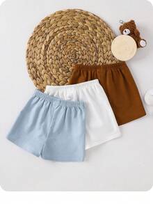 3pcs Baby Boy/Girl Elastic Waist Sports Shorts Set With Decorative Ribbon,Kids - Multicolor - View 2