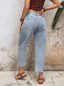 EMERY ROSE 女士直筒休闲百搭通勤牛仔裤 - 中等水洗藍 - 查看 2