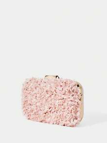 SHECARRY Ladies Clutch Bag, Romantic Flower Clutch Bag, Wedding, Party Box, Dinner Bag. - Baby Pink - View 2