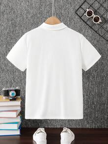 SHEIN 男童休闲纯色短袖Polo衫，夏季 - 白色 - 查看 2