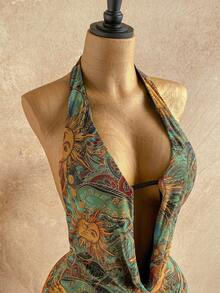 Soleia Trang phục dự tiệc cưới phong cách miền Tây thường ngày, trang phục tốt nghiệp, tiệc brunch, trang phục nữ ngày lễ Thánh Patrick, kỳ nghỉ xuân, lễ Phục sinh, lễ hội âm nhạc, bộ jumpsuit thanh lịch phong cách Bohemian nhiệt đới, cổ yếm hở lưng, đính hạt kim loại, chất liệu dệt kim loại. - Nhiều màu - Xem 6