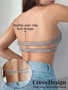 1pc Lace Backless Underwire Bra, Small Bust Enhancing Seamless Strapless Camisole Bra - Grey - View 2