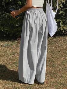 Livesso Women's Casual Commuting Fashion Street Loose Elastic Waist Wide Leg Pants - Grey - View 2