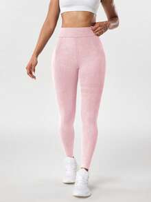 Slayform Slayform 1pc Washed Lotus Root Powder Color Sports Leggings,Tight-Fitting V-Waist Long Pants,Seamless Knit High Elasticity Comfortable Yoga Fitness Casual - Dusty Pink - View 5