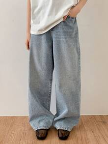 Dazy Kids Tween Girls' Pocketed Wide Leg Loose Casual Versatile Jeans - Blue - View 4