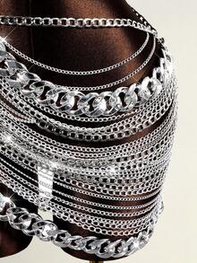 Mistrie Women's Sexy Sheer Chain Rhinestone 2 Pieces Set, Autumn/Winter - Silver - View 6