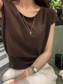 DAZY Women's Relaxed Fit Crew Neck Basic Knit Top - Brown - View 8