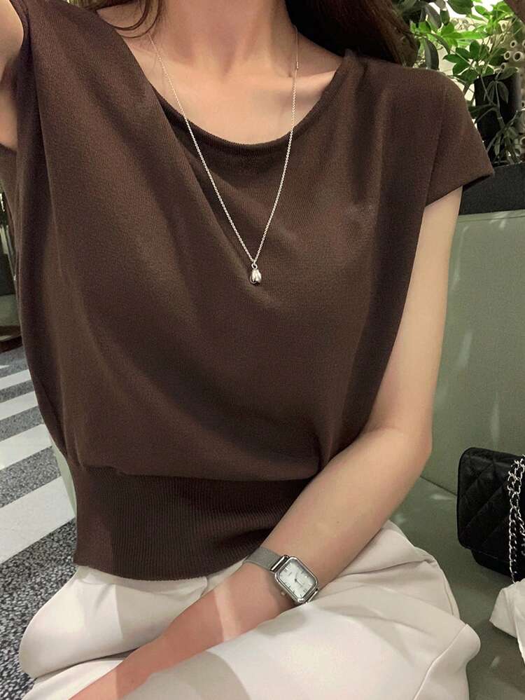 Women's Relaxed Fit Crew Neck Basic Knit Top Summer