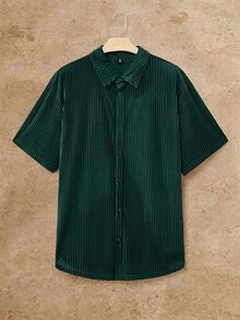 EASEVO Plus Size Men's Casual Vertical Striped Short Sleeve Shirt, Summer - Green - View 2