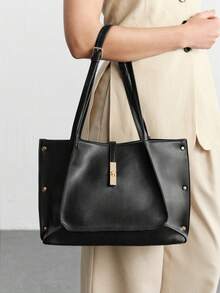 SHECARRY Women's Black Tote Bag, Large Capacity Shoulder Bag - Black - View 7