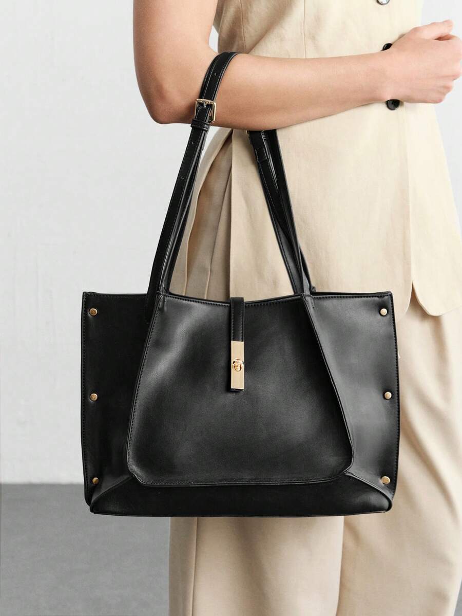 SHECARRY Women's Black Tote Bag, Large Capacity Shoulder Bag - Black - View 1