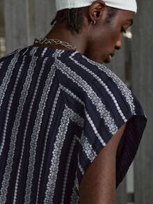 NEON BLANC 男士夏季休闲刺绣细节宽松V领背心 - 藏蓝色 - 查看 6