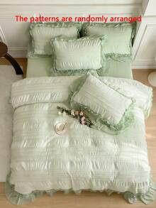 Cirelle Bộ ga trải giường kiểu công chúa 2/3 món, 100% polyester, họa tiết hoa cắt 3D, xếp nếp, không kèm ruột chăn, phù hợp mọi mùa, kiểu dáng hiện đại với 1/2 vỏ gối. - màu xanh lá - Xem 8